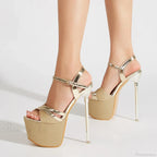 Runway Style Sequined Peep Toe Super High Heel