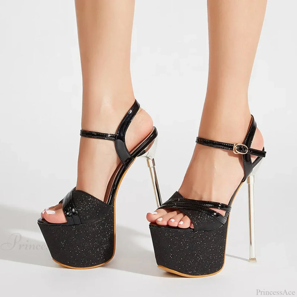 Runway Style Sequined Peep Toe Super High Heel