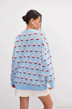 Sailboat Jacquard Loose Lazy Versatile Multi color Pullover Knit Sweater