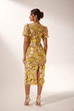 Tania Minimalist V Neck Floral Midi Dress Boutique Collection