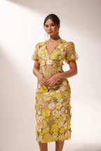 Tania Minimalist V Neck Floral Midi Dress Boutique Collection