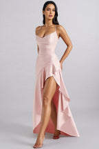 Kijin Pink Ruffled Satin Strapless Maxi Dress