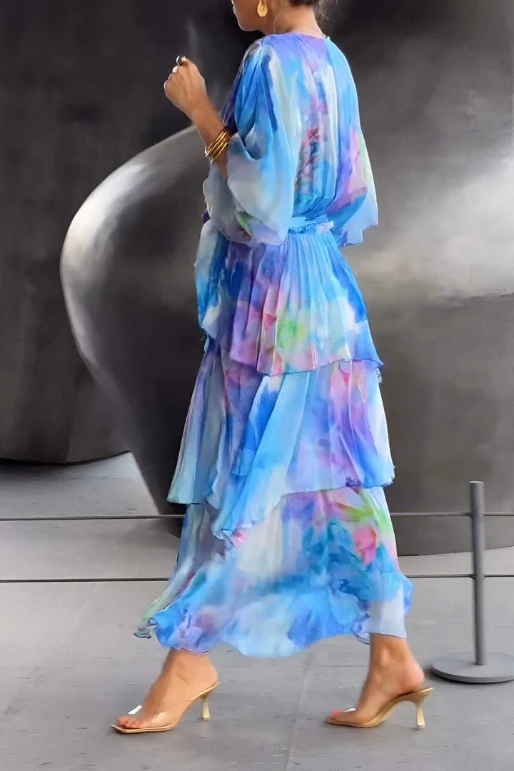 | Long Summer Dress in Multicolored Chiffon