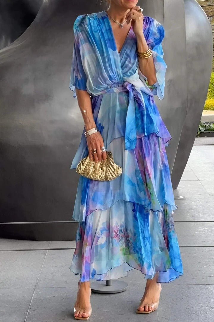 Mikayla Boutique Long Summer Dress Multicolored Chiffon Evening Wear Edit