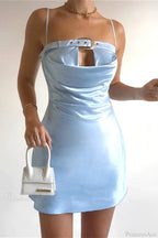 Satin Adjustable V Neck Hot Cami Mini Dress