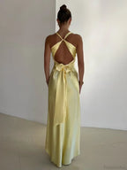 Satin Backless Ruched Vacation Dress