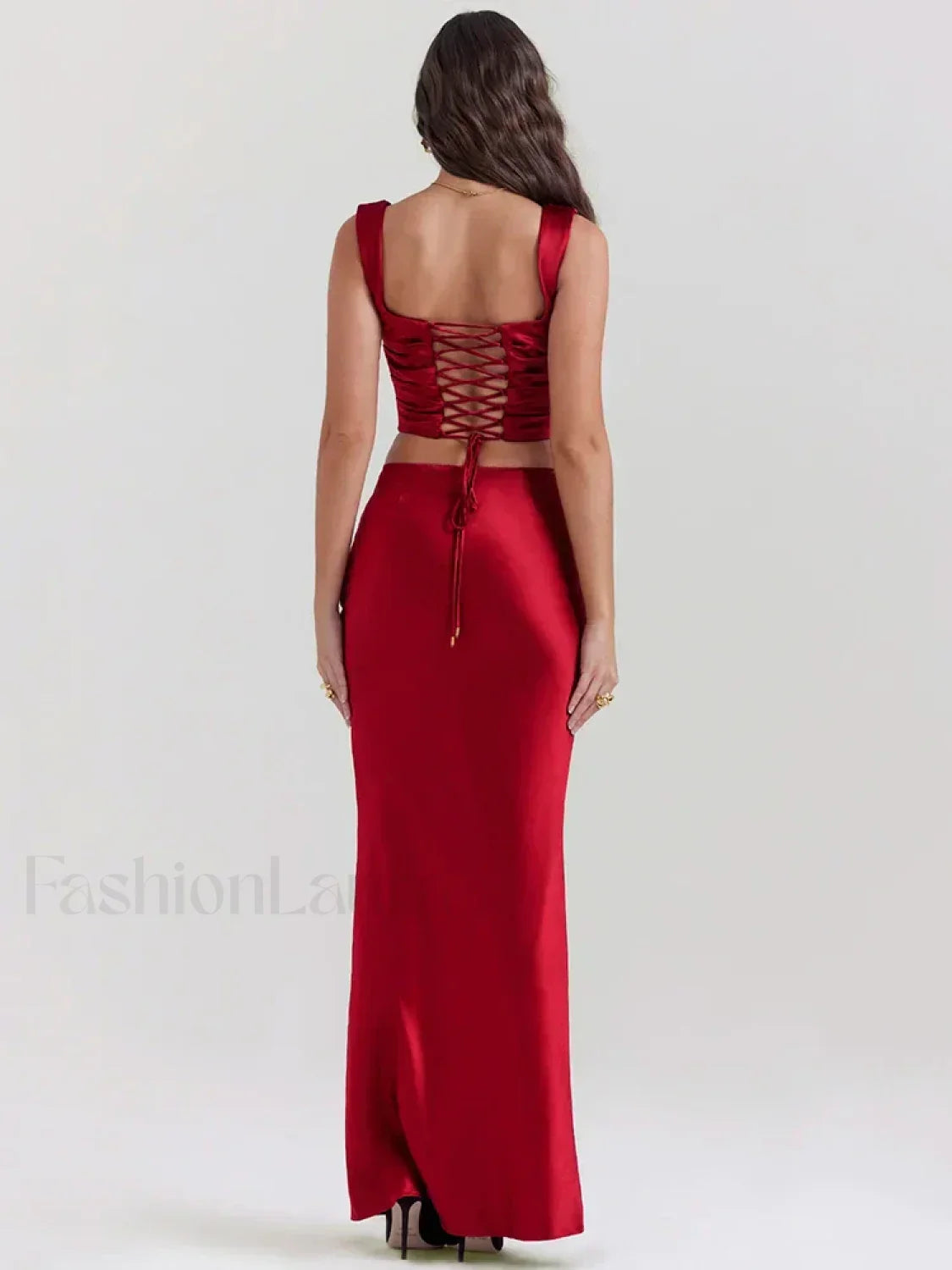 Red Satin Backless Skirt Maxi Dress