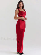 Red Satin Backless Skirt Maxi Dress
