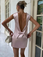Satin Bow Backless Mini Dress