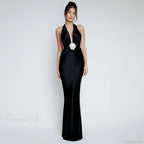 Satin Deep V Neck Vacation Dress