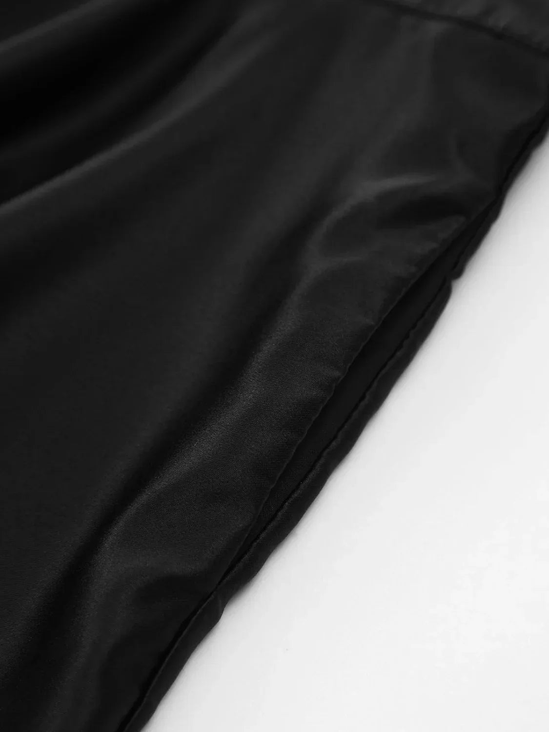 Black Satin Knotted Doule Pockets Open Back Pleated Mini Dress