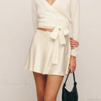 Satin Lace Bow Flared Skirt
