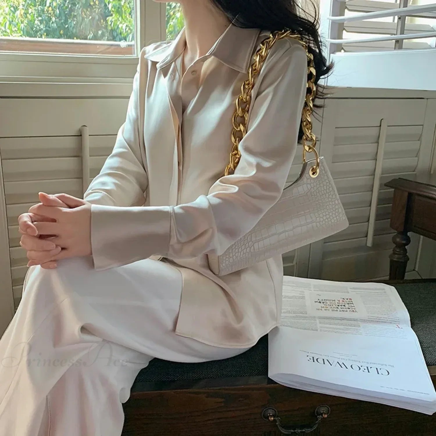 Satin Long Sleeve French Style Office Lady Blouse