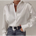 Satin Long Sleeve Vintage Blue Blouse