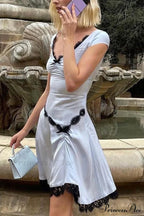 Satin Mini Dress with Lace Patchwork