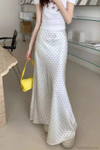 Satin Polka Dot High Waist Mermaid Skirt