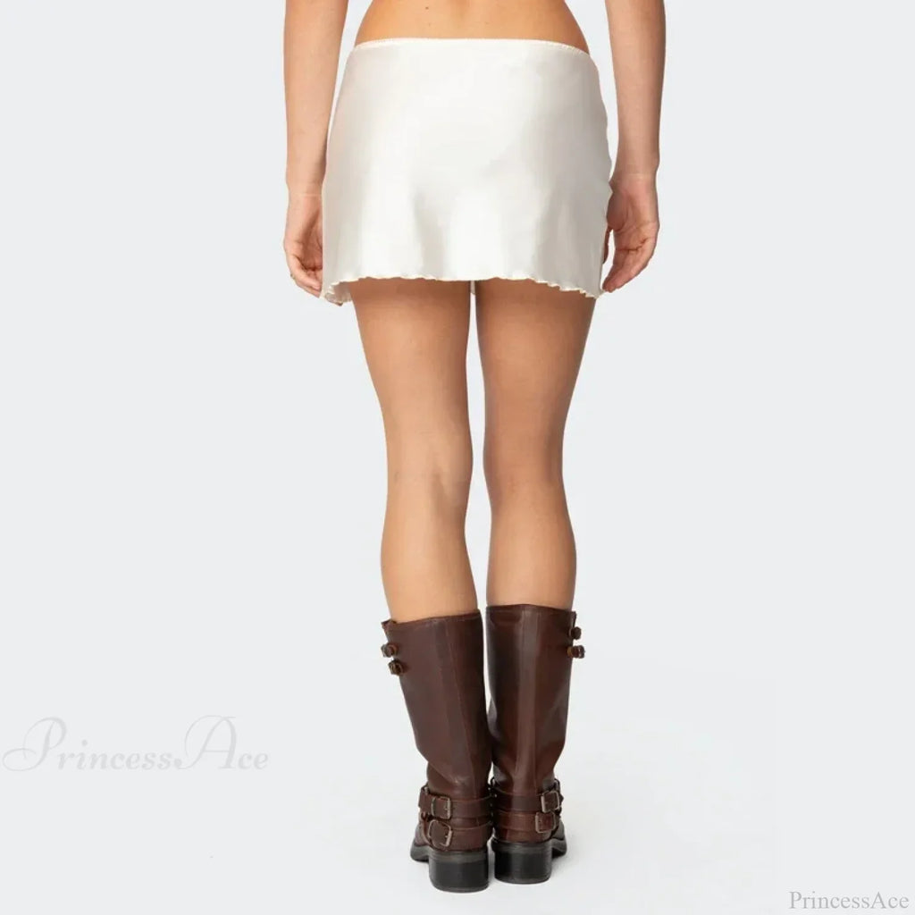 Satin Solid Low Waist Skirt