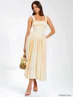 Satin Square-Collar Midi Dress