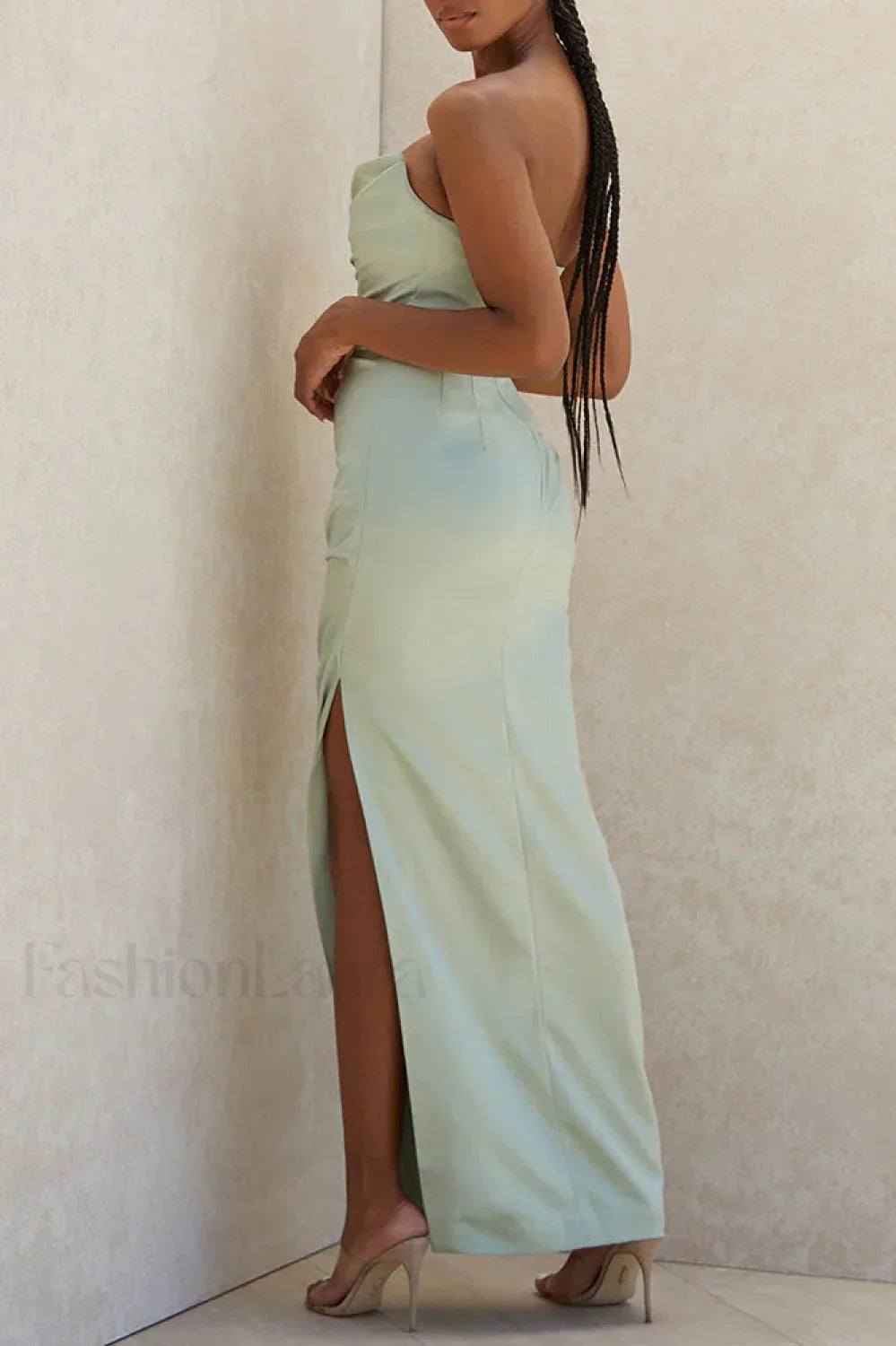 Satin Tube Top Halter Split Knee-length Maxi Dress
