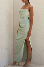 Satin Tube Top Halter Split Knee-length Maxi Dress