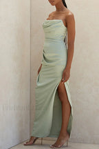 Satin Tube Top Halter Split Knee-length Maxi Dress