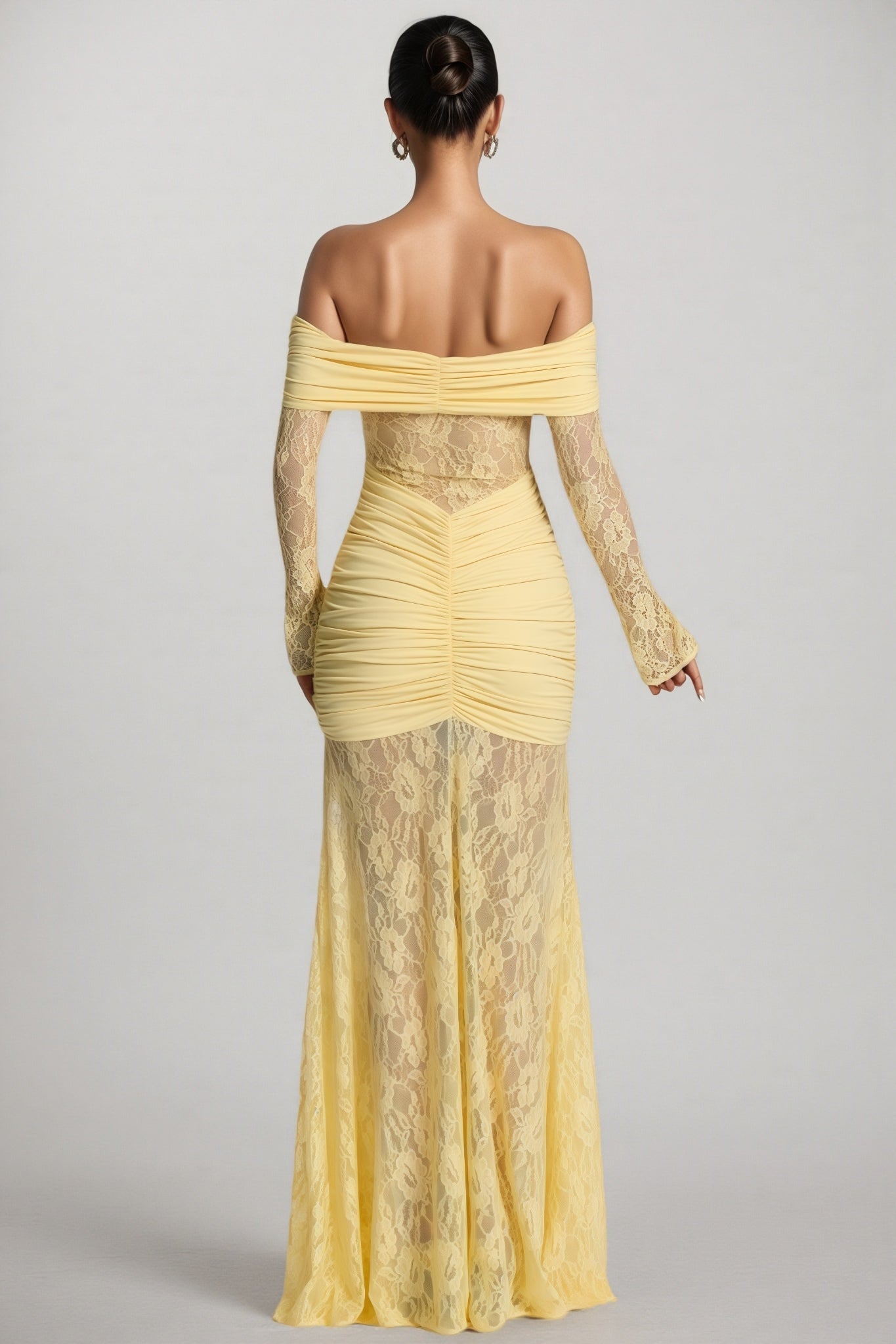 Jonilt Yellow Lace Cut-Out Fishtail Maxi Dress