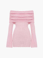 Off Shoulder Glitter Knit Bell Sleeve Bodycon Mini Dress