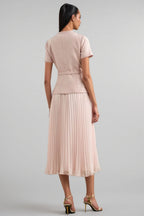 Andrea Pink Boucle Belted Midi Dress Set