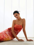 Multicolor Semi-sheer Mesh Midi Tube Dress