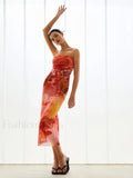 Multicolor Semi-sheer Mesh Midi Tube Dress
