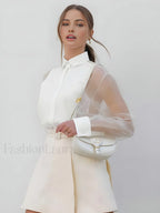 Semi-Sheer Puff Sleeve Organza Shirt