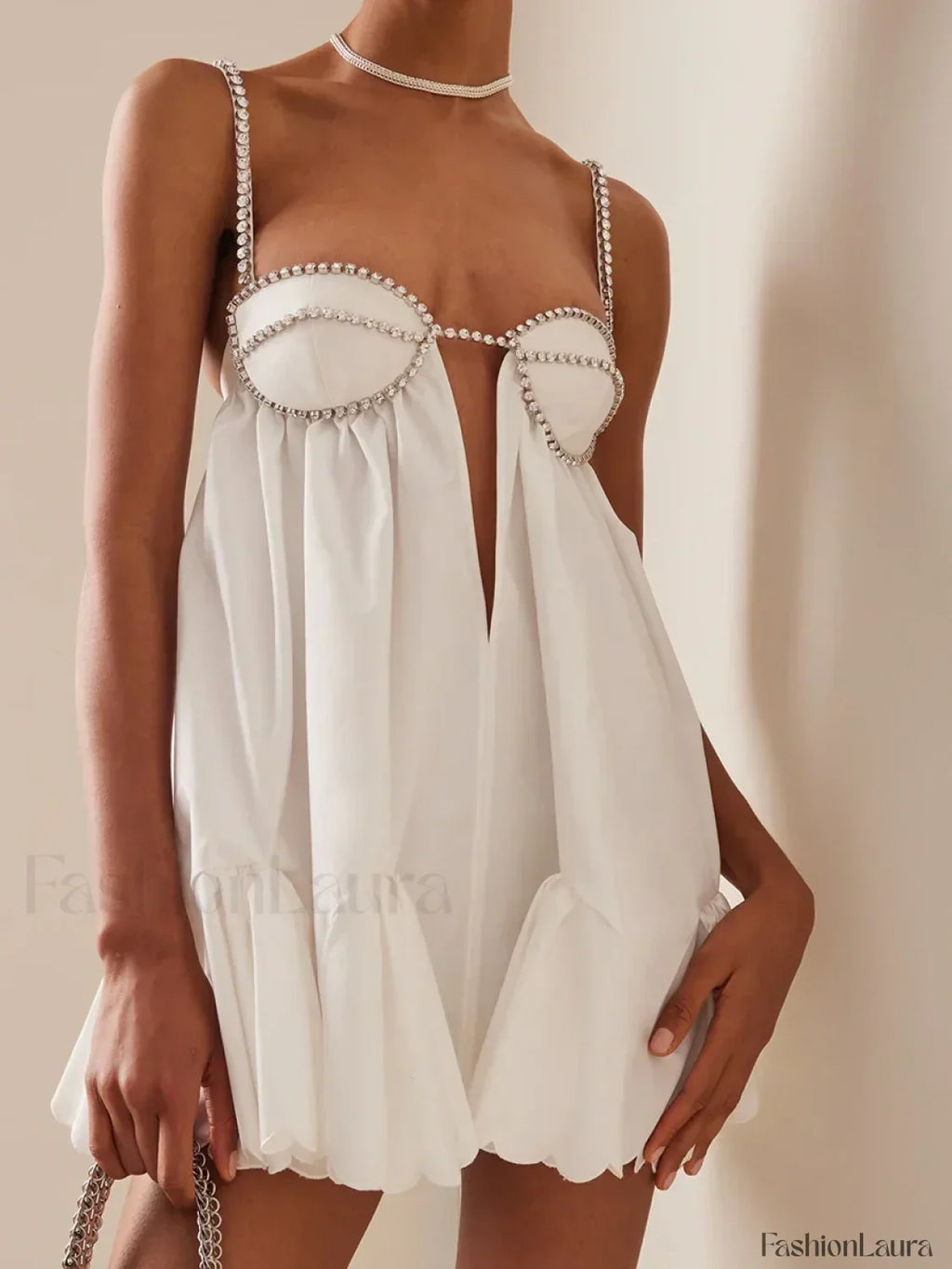Ivory Sequin Hollow Back Mini Dress
