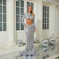 Sequin Long Sleeve Crop Top Mermaid Prom Dress