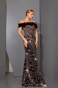 Sequin Off-the-Shoulder Fitted Mermaid Evening Dress