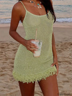Green Sequin Tassel Hem Mini Dress