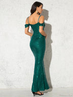 Sequined Deep V Maxi Party Dress
