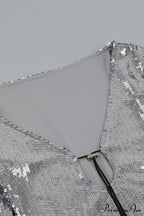 Sequins V Neck Flares Sleeve Pack Hip Dress