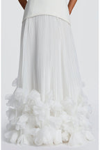 Serafina Strapless Back Lace-up Handcrafted Floral Appliqués Pleated Hem Gown Maxi Dress