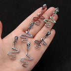 Serpent Crystal Bloom Dark Belly Ring