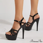 Sexy 15CM Fetish High Heels Platform Sandals - Sequined Narrow Band Open Toe Wedding Banquet Shoes for Women - Zapatos Mujer