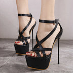 Sexy 17CM Platform Buckle Open-Toe Thin Stripper Pole-Dance Sandals High Heel