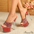 Sexy 20CM Platform Slippers Fashion Sequined Transparent Sandals Summer Open Toe Clear High Heels - Size 34-43