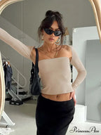 Sexy Bra Tie Waist Long Sleeve Tight Cover Crop Top
