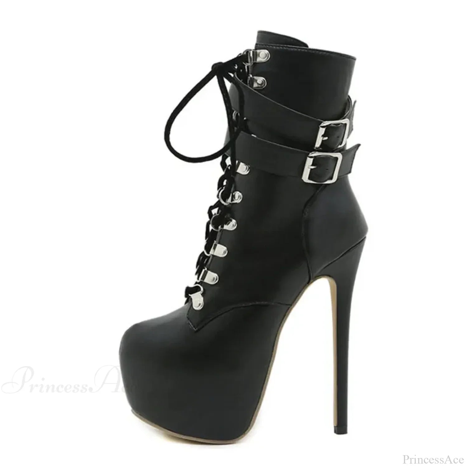 Sexy Buckle-Strap 16.5CM Extreme High-Heels Platform Boots Round-Toe Lace-Up Party Club Stripper High Heel