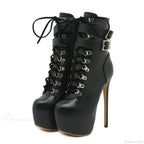 Sexy Buckle-Strap 16.5CM Extreme High-Heels Platform Boots Round-Toe Lace-Up Party Club Stripper High Heel