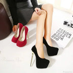 Sexy Club Suede Black High Heels 16cm Stiletto Waterproof Stripper Flock Pumps Ladies Shoes Plus Size High Heel