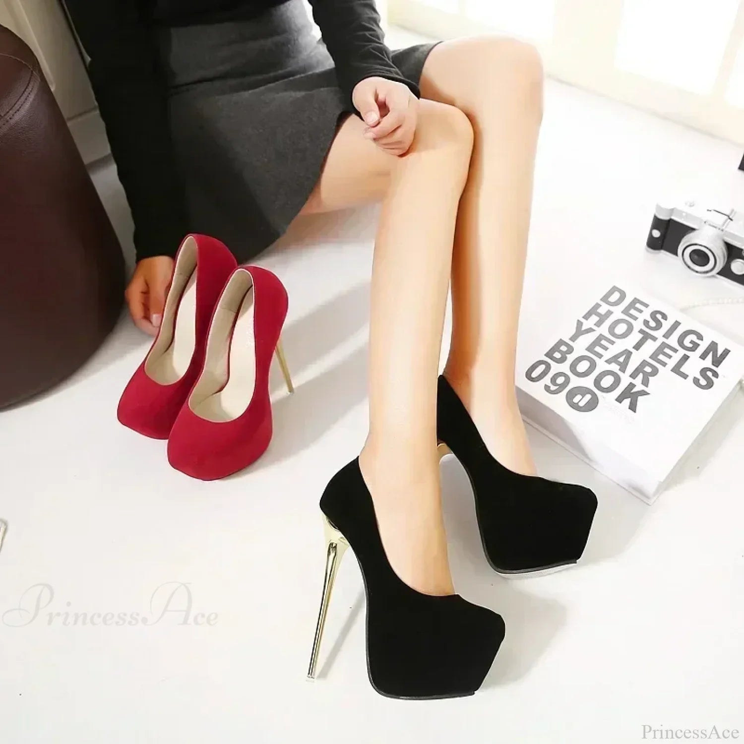 Sexy Club Suede Black High Heels 16cm Stiletto Waterproof Stripper Flock Pumps Ladies Shoes Plus Size High Heel