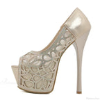 Sexy Crystal Rhinestone Platform Peep-Toe Stripper Party Banquet Ladies Elegant High Heel