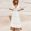 Sexy Deep V-neck Backless Cotton Lace Dress