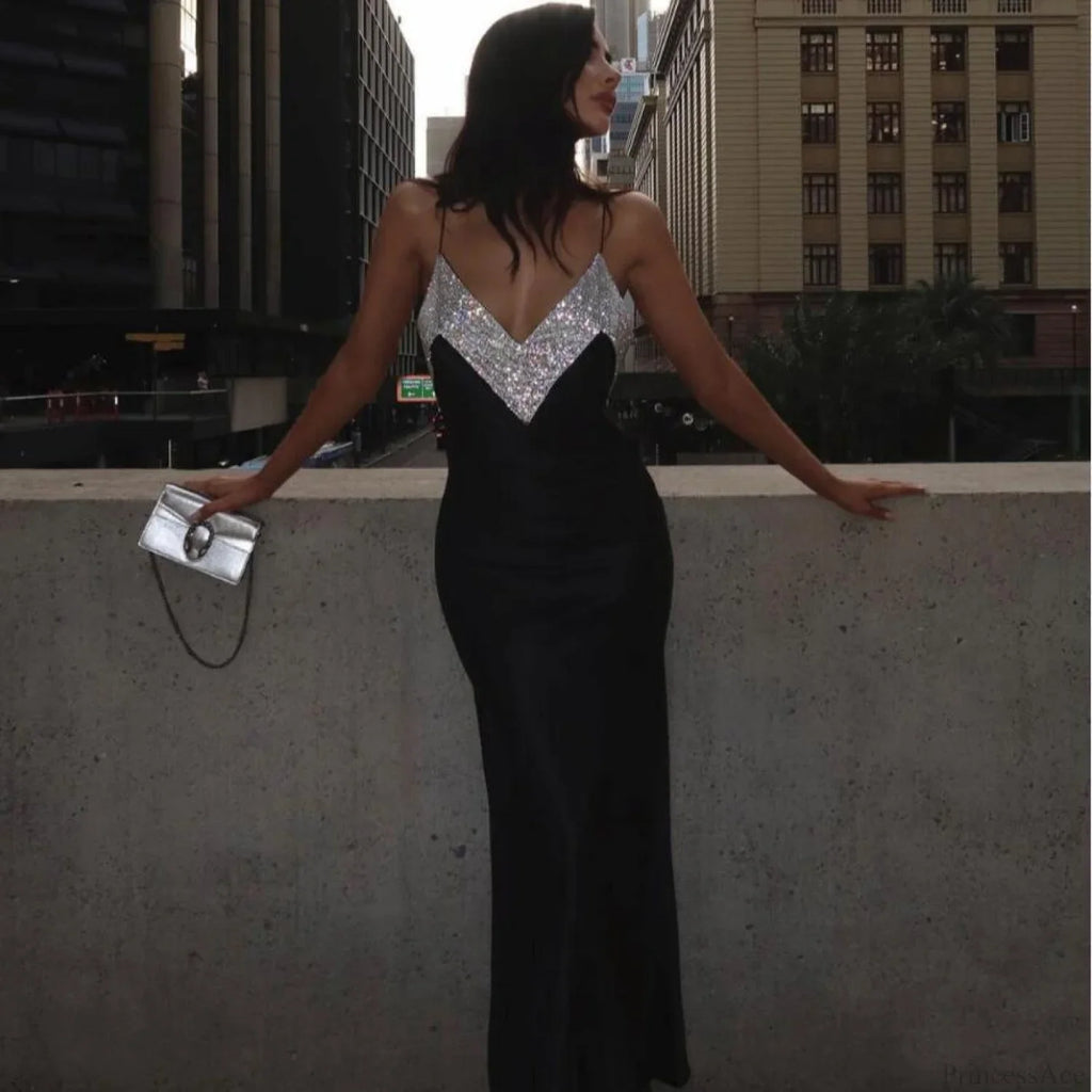 Sexy Deep-V Rhinestone Bandage Dress Prom Dress